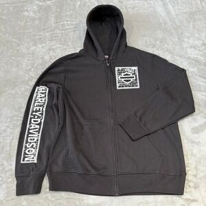 Harley-Davidson Full Zip Hoodie Mens Large Black Pockets Motorcycles New NWOT